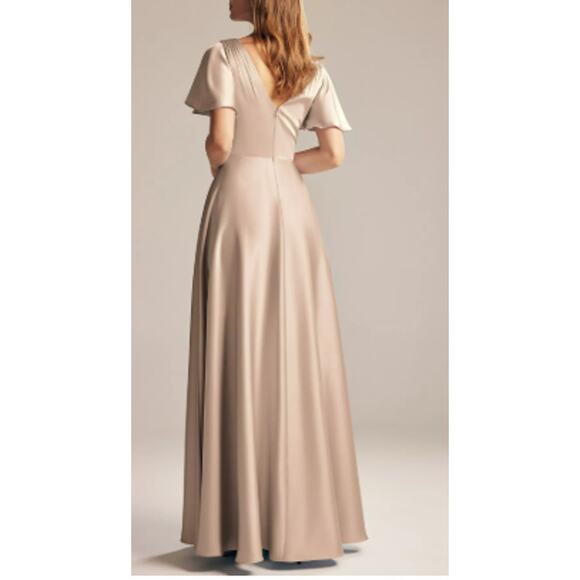 AW BRIDAL SZ 4 S taupe satin Furst bridesmaid gala formal party maxi dress B119 - Picture 2 of 5